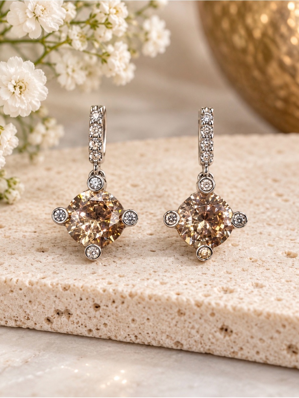 925 STERLING SILVER CITRINE DANGLE POST BACK EARRINGS